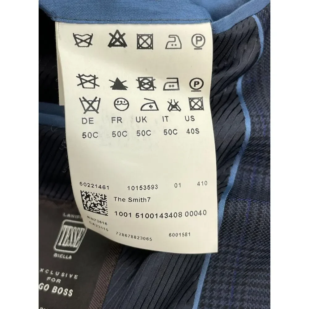 Hugo Boss‎ Blazer Mens 40S Plaid Lanificio 100% Wool 2-Button Single Breasted